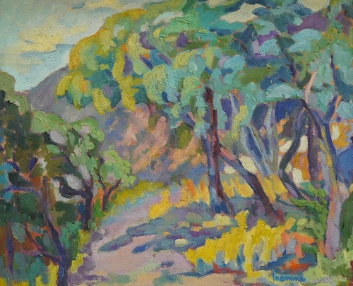 Abstract composition, Landscape with trees, indistinctly signed, oil on canvas, 45 x 54cm